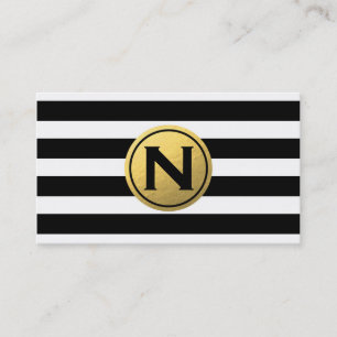 Carte de visite cercle à rayures noir et blanc ave