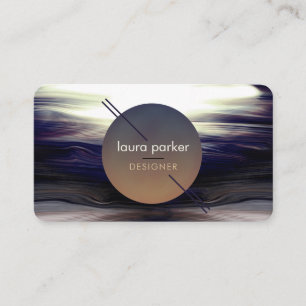 Carte De Visite Cercle Brun Moderne Lune Aquarelle Vagues