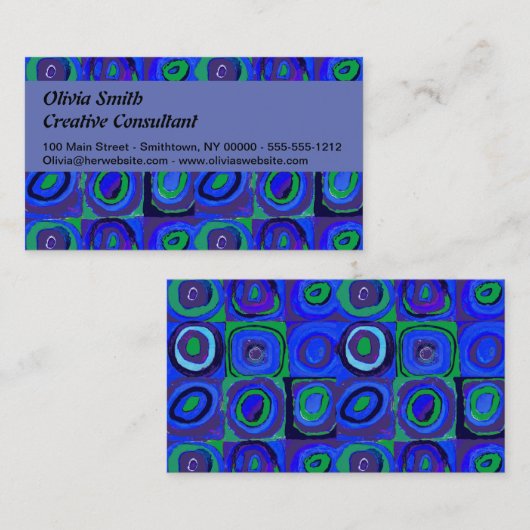 Carte De Visite Cercle Carré Kandinsky Farbstudie Blue Quadrate (Devant / Derrière)