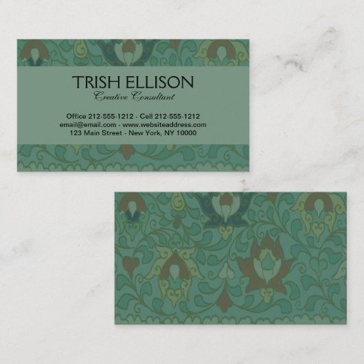 Carte De Visite Cercle chinois antique bleu vert (Devant / Derrière)