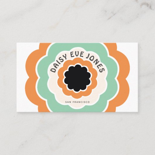 Carte De Visite Cercle de fleurs vert orange noir rétro Boho (Devant)