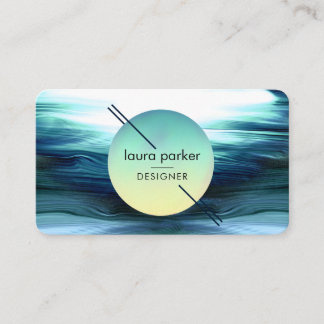 Carte De Visite Cercle de Lune de Mer Verte Bleue Moderne en Aquar