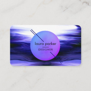 Carte De Visite Cercle de lune indigo moderne Vagues d'aquarelle