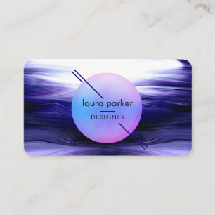 Carte De Visite Cercle de lune indigo moderne Vagues d'aquarelle
