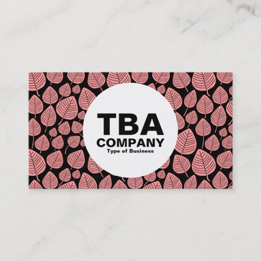Carte De Visite Cercle - Feuilles - Rose doux sur noir (Devant)