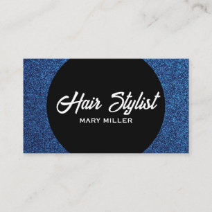 Carte De Visite Cercle Noir de Coiffeur avec Paillettes Bleues Mod