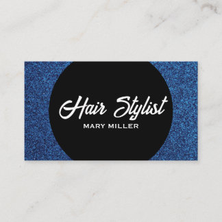 Carte De Visite Cercle Noir de Coiffeur avec Paillettes Bleues Mod