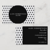 Carte De Visite Cercle noir monochrome et empreinte de patte blanc (Devant / Derrière)