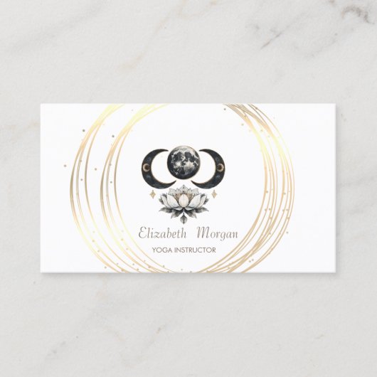 Carte De Visite Cercles de lune dorée professionnelle Lotus (Devant)