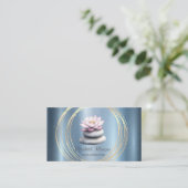 Carte De Visite Cercles d'or Lotus Bleu Zen Pierres métalliques (Debout devant)