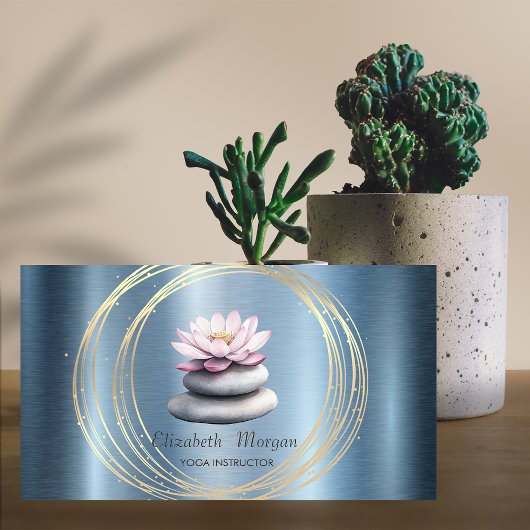 Carte De Visite Cercles d'or Lotus Bleu Zen Pierres métalliques