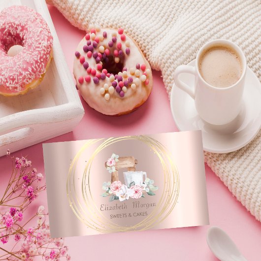 Carte De Visite Cercles d'or Parties scintillant Mixer Fleurs Rose