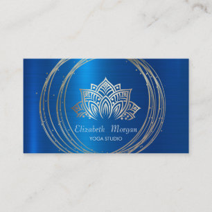 Carte De Visite Cercles dorés élégants modernes Lotus Bleu métalli