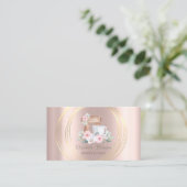Carte De Visite Cercles Dorés Fleurs Mélange Pailletant Rose Doré (Debout devant)