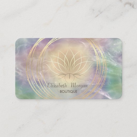 Carte De Visite Cercles élégants dorés Lotus Perle Holographique (Devant)