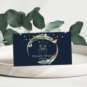 Carte De Visite Cercles élégants en or Papillons Étoiles Bleu