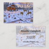 Carte De Visite Cerf Cabine D'Hiver Dans La Scène De Noël De Neige (Devant / Derrière)