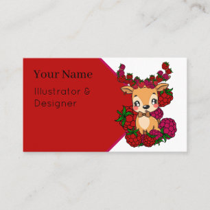 Carte De Visite Cerf Kawaii à la Framboise - Fruit Rouge Mignon Es