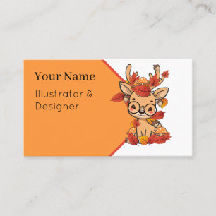 Carte De Visite Cerfs Automnales Mignons Lunettes Feuilles Champig