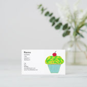 Carte De Visite Cerise sur le dessus Vanille jaune et vert Cupcake (Debout devant)