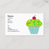 Carte De Visite Cerise sur le dessus Vanille jaune et vert Cupcake (Devant)
