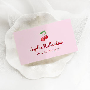 Carte De Visite Cerises rétro rose Whimsical Code QR