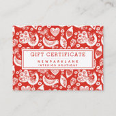 Carte De Visite Certificat-cadeau de Noël scandinave rouge à motif (Devant)