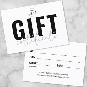 Carte De Visite Certificat-cadeau d'entreprise à l'écriture Logo m