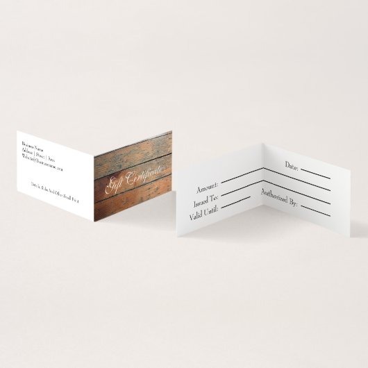 Carte De Visite Certificat cadeau Faux Wood (Intérieur et extérieur)