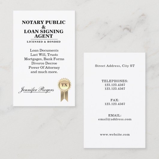 Carte De Visite Certification de recherche de contrat (Devant / Derrière)