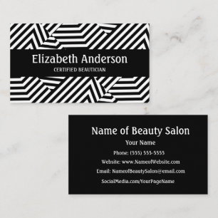 Carte De Visite Certifié Beauticien à la mode noir et blanc