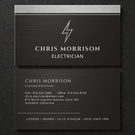 Carte De Visite Certified Electrician Metallic Silver Black
