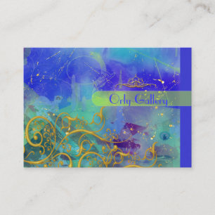 Carte De Visite Cerulean Blue, Abstrait / Faux Gold Filigree