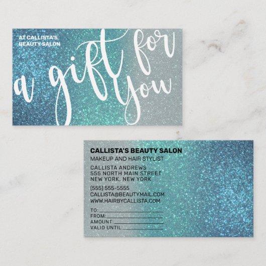 Carte De Visite Cerulean Blue Turquoise triple Parties scintillant (Devant / Derrière)