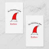 Carte De Visite C'est Noël heure Père Noël rouge casquette nom sim (Devant / Derrière)