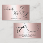 Carte De Visite Chaîne de cheveux moderne rose de ciseaux métalliq (Devant / Derrière)