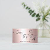 Carte De Visite Chaîne de cheveux moderne rose de ciseaux métalliq (Debout devant)