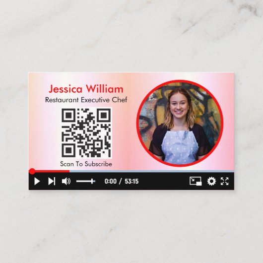 Carte De Visite Chaîne Youtube Vlogger Avec Code QR Gradient Rose (Dos)