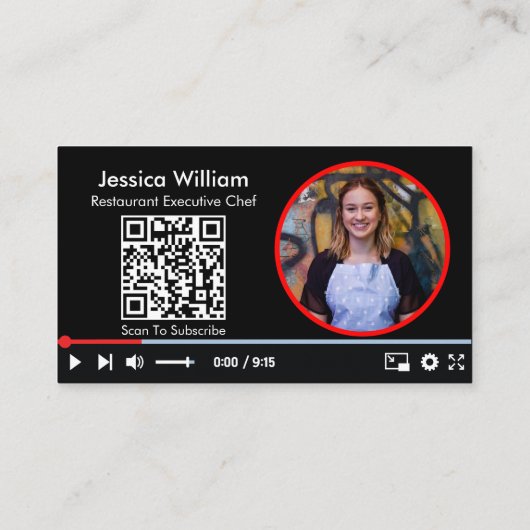 Carte De Visite Chaîne Youtube Vlogger Avec Code QR Noir (Dos)