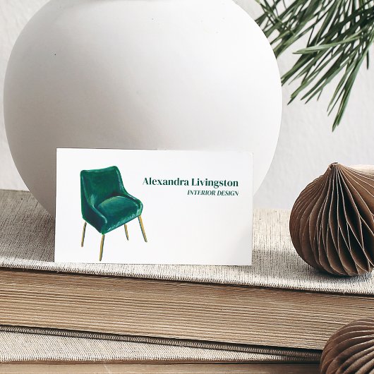 Carte De Visite Chaise Vert Émeraude Design Professionnel Minimali