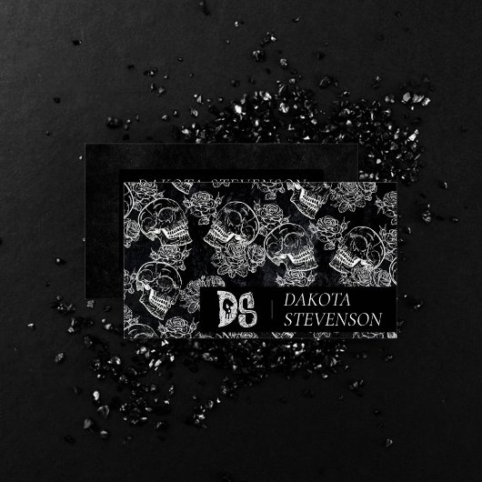 Carte De Visite Chaleur Rose crâne | Funky Gothique Grunge Monogra