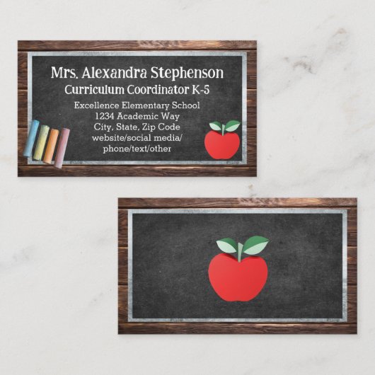 Carte De Visite Chalk Board École d'enseignement (Devant / Derrière)