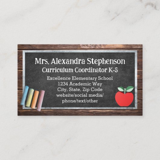 Carte De Visite Chalk Board École d'enseignement (Devant)