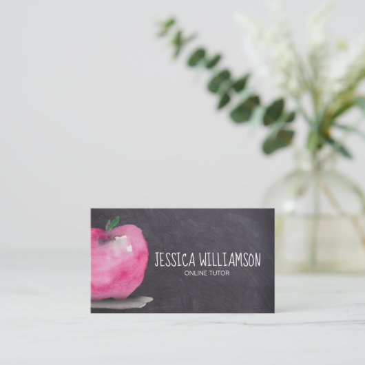 Carte De Visite Chalkboard Apple Personnalisable en ligne Tutor En (Debout devant)