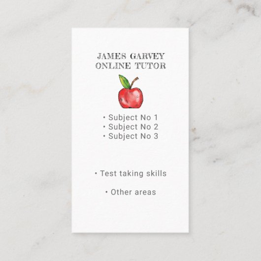 Carte De Visite Chalkboard Aquarelle Apple Tutor Enseignant (Dos)