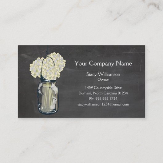 Carte De Visite Chalkboard Mason Jar & Hydrangeas (Devant)