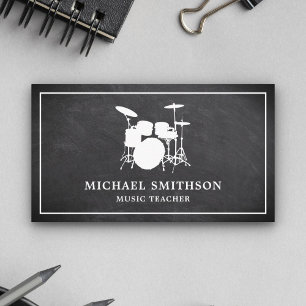 Carte De Visite Chalkboard Music Enseignant White Drum Kit Drummer