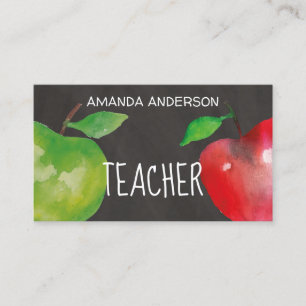 Carte De Visite Chalkboard Watercolor Apples Enseignant moderne
