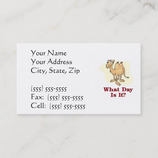 Carte De Visite Chameau - quel jour est-il ? (Devant)