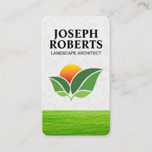 Carte De Visite Champ d'Herbe Nature Logo Feuille Soleil Pay